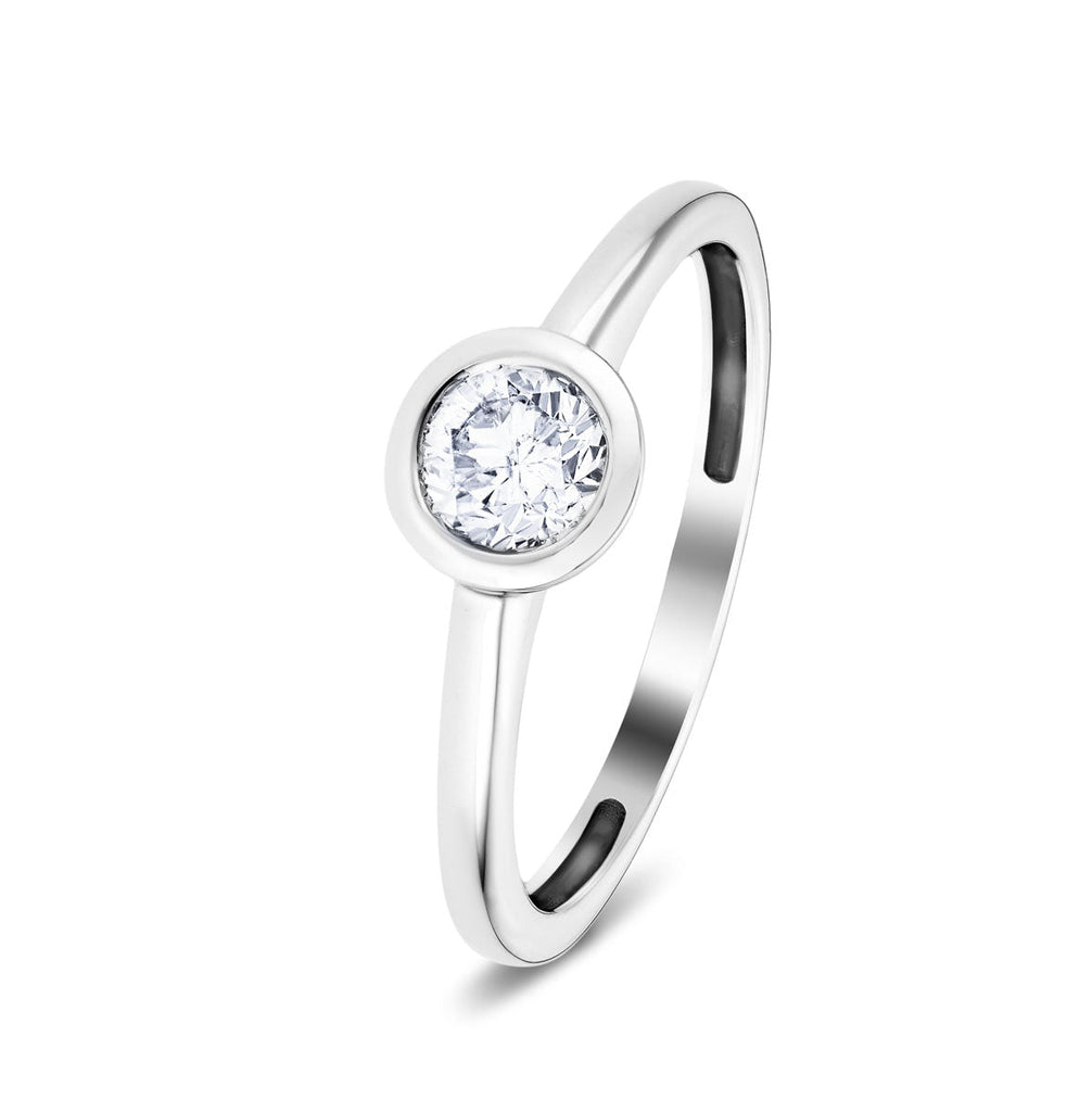 Rub Over Diamond Solitaire Engagement Ring 0.25ct G/SI 18k Platinum - All Diamond