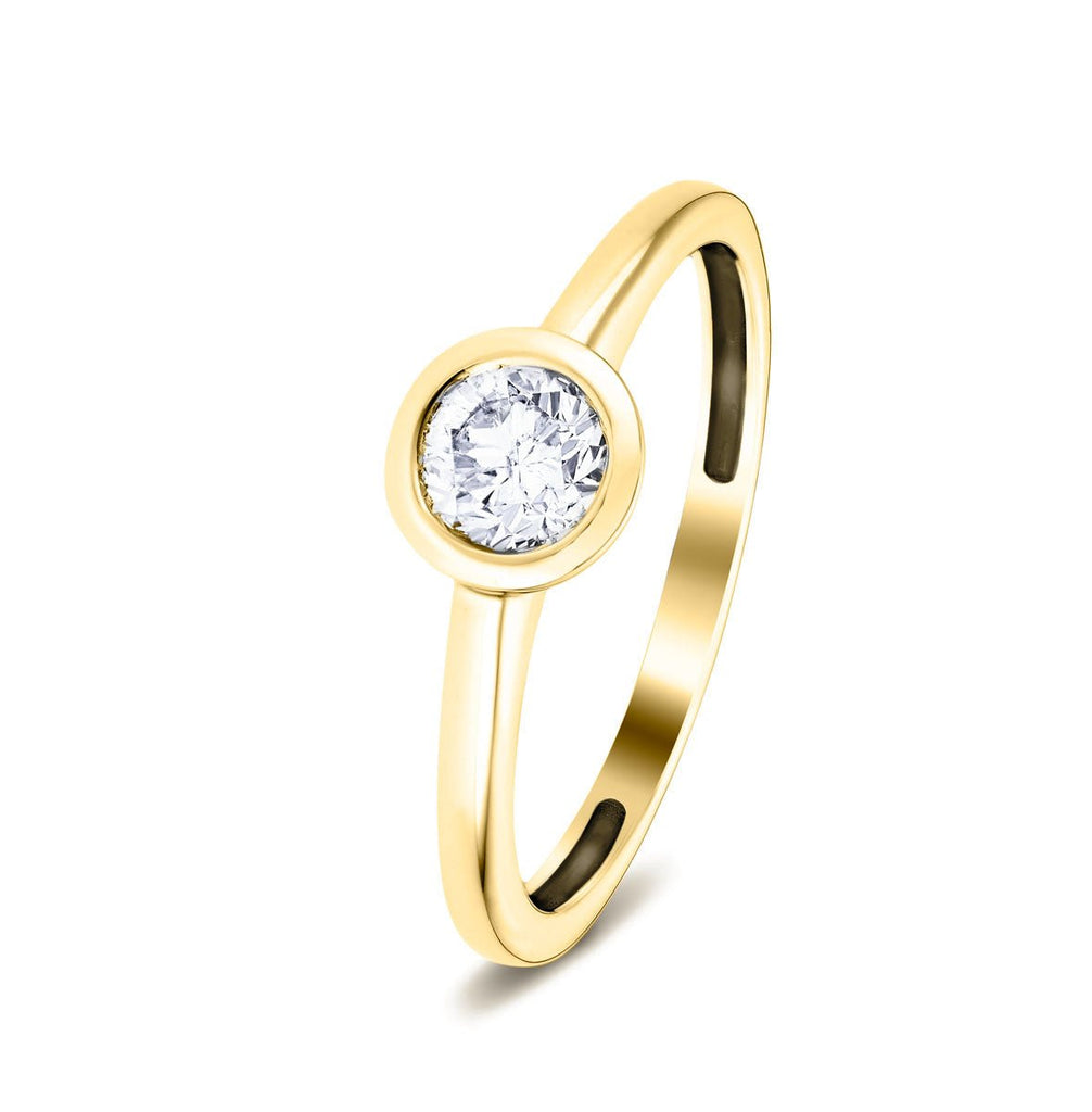 Rub Over Diamond Solitaire Engagement Ring 0.25ct G/SI 18k Yellow Gold - All Diamond