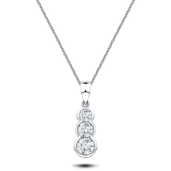 Rub Over Diamond Trilogy Pendant Necklace 0.30ct G/SI 18k White Gold