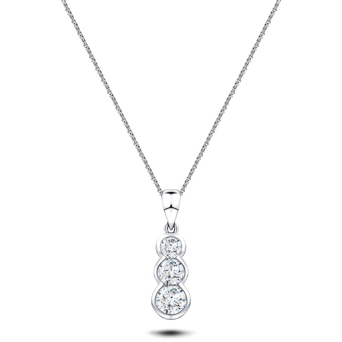 Rub Over Diamond Trilogy Pendant Necklace 0.30ct G/SI 18k White Gold - All Diamond