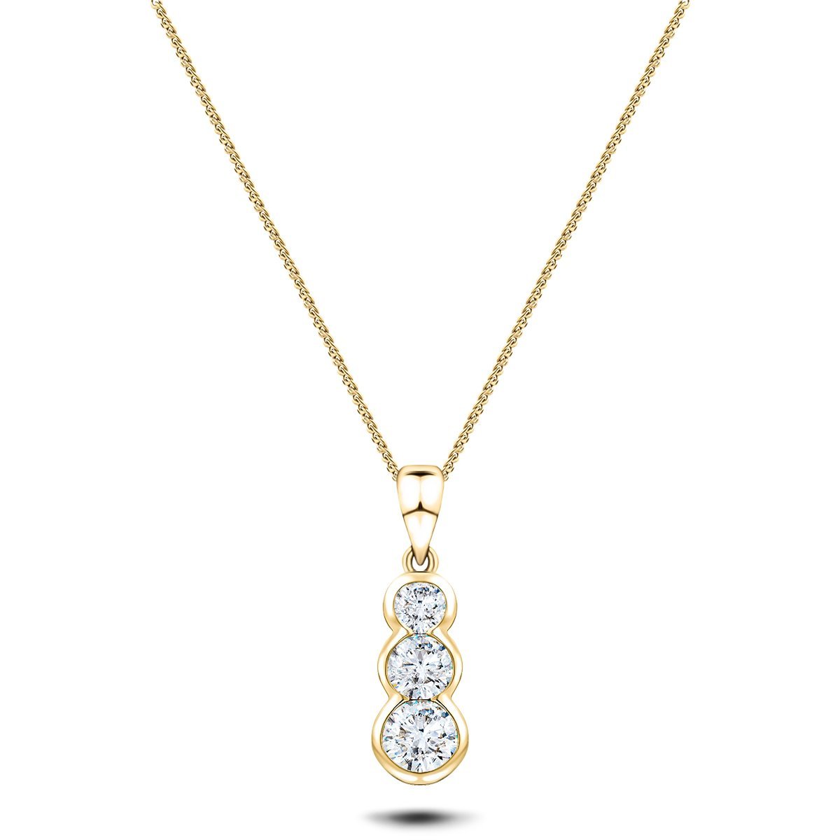 Rub Over Diamond Trilogy Pendant Necklace 0.30ct G/SI 18k Yellow Gold - All Diamond