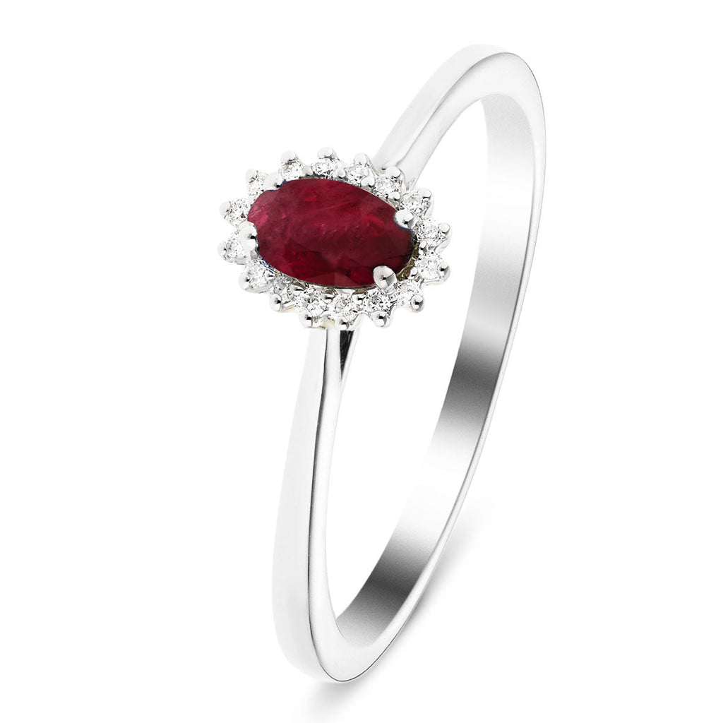 Ruby 0.30ct and Diamond 0.05ct Ring In 9k White Gold - All Diamond