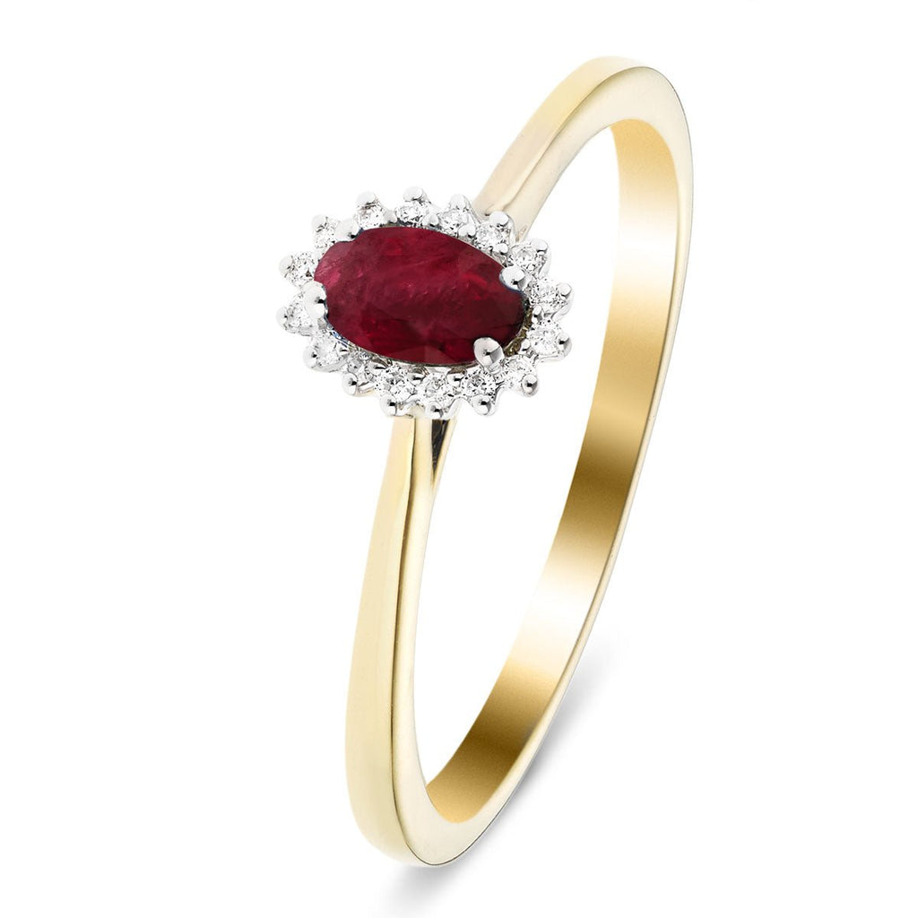 Ruby 0.30ct and Diamond 0.05ct Ring In 9k Yellow Gold - All Diamond