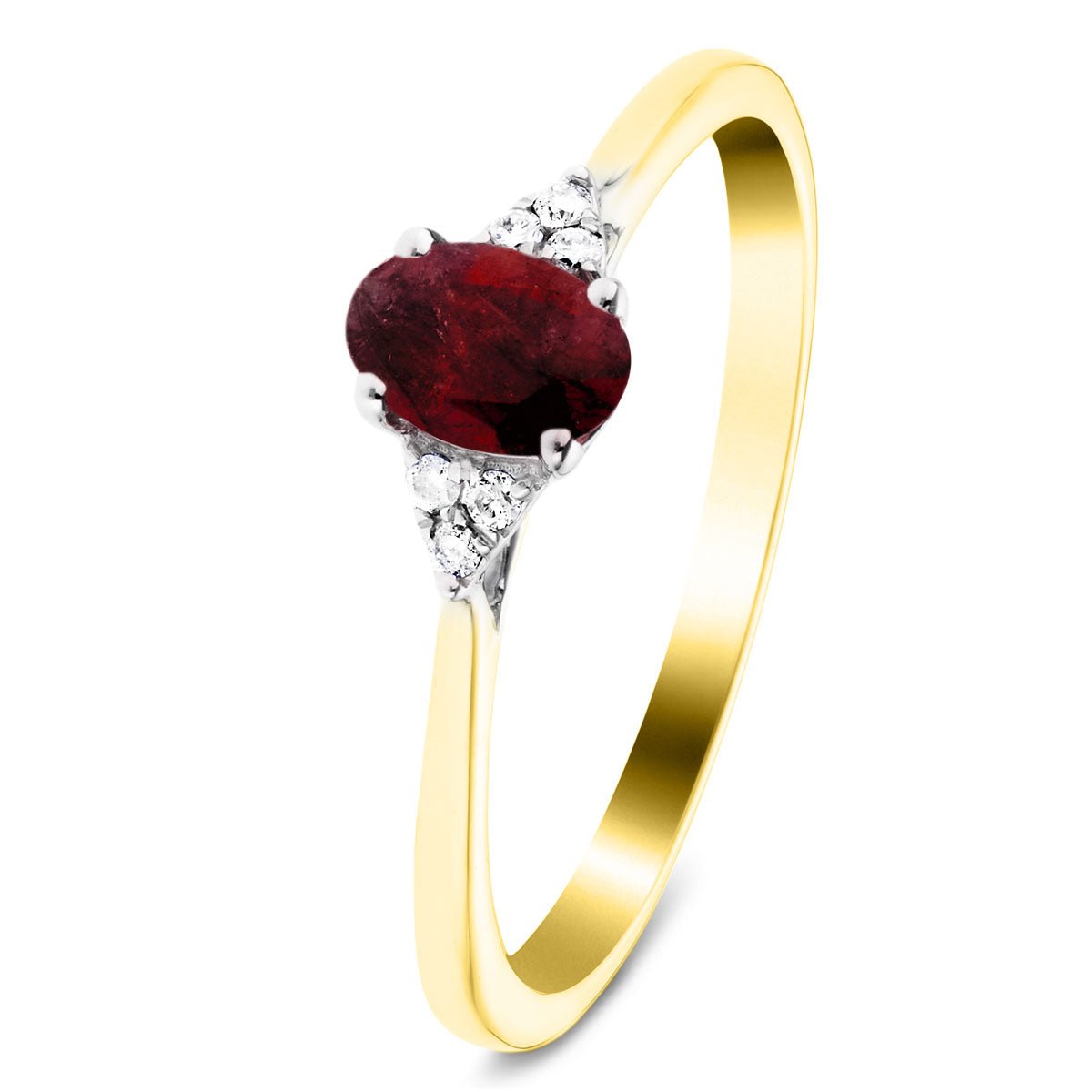 Ruby 0.50ct Diamond 0.04ct Cluster Ring 9k Yellow Gold - All Diamond