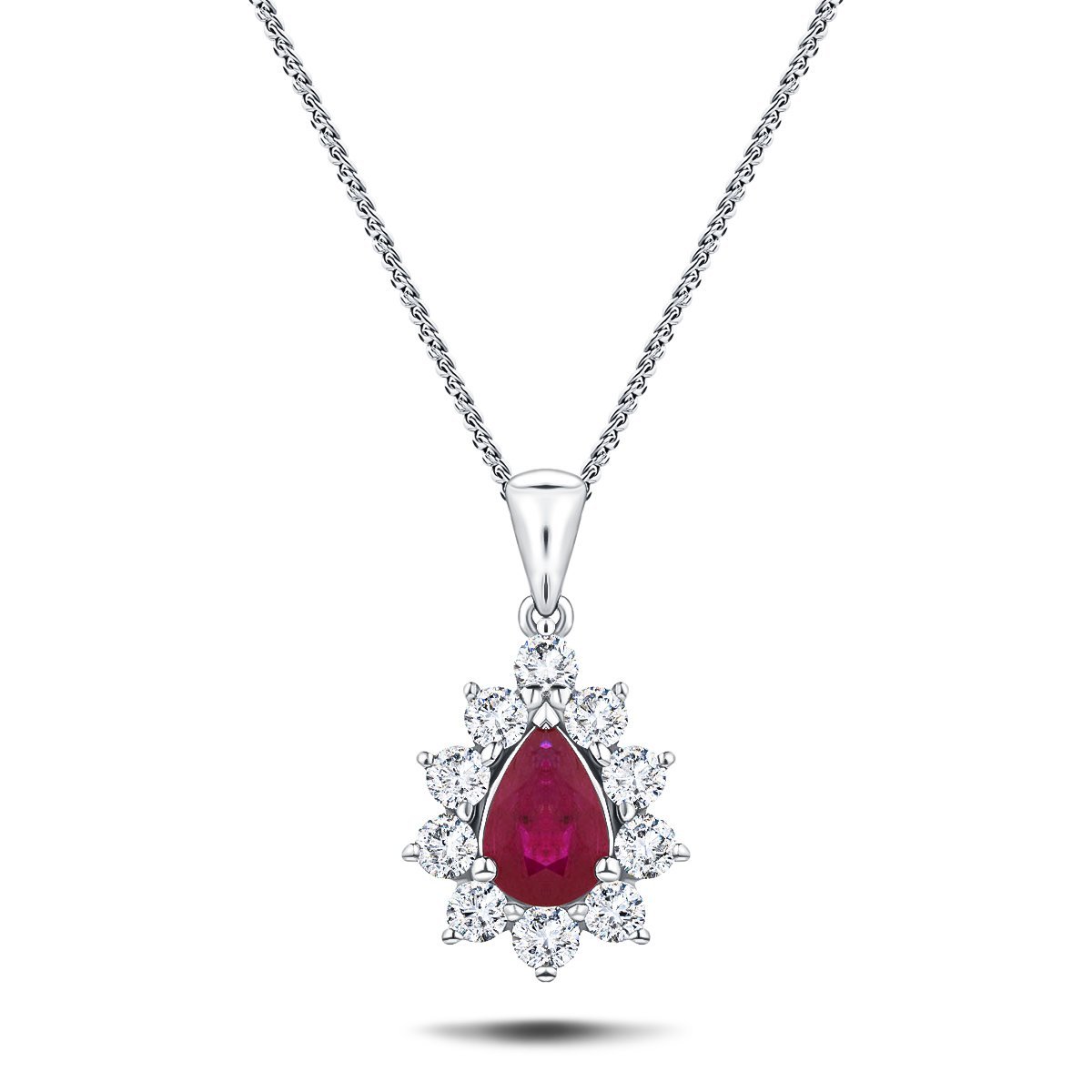 Ruby 0.80ct & 0.50ct G/SI Diamond Necklace in 18k White Gold - All Diamond