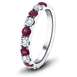 Ruby & Diamond Half Eternity Ring 0.60ct in 18k White Gold - All Diamond