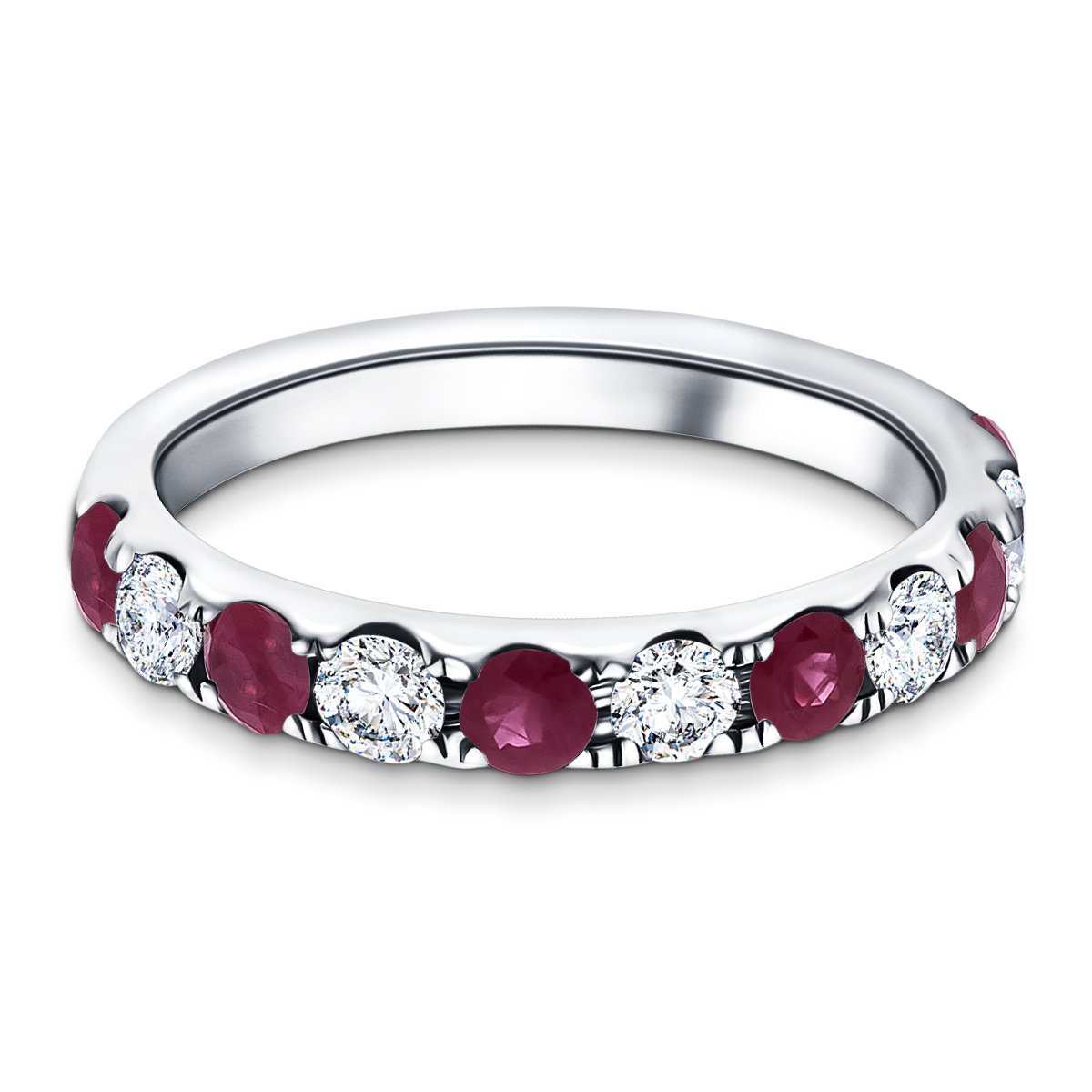 Ruby & Diamond Half Eternity Ring 1.30ct in 18k White Gold - All Diamond