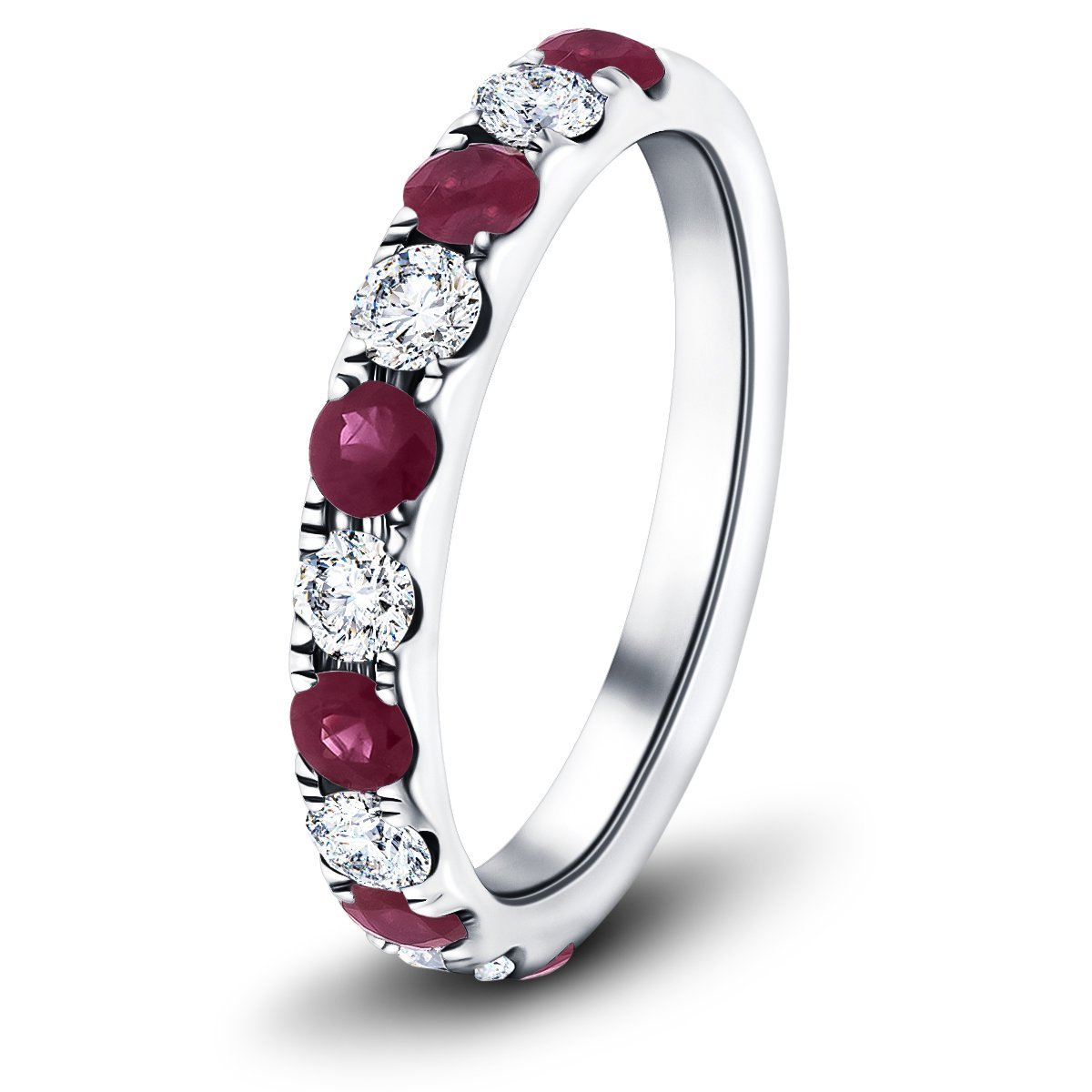 Ruby & Diamond Half Eternity Ring 1.30ct in 18k White Gold - All Diamond