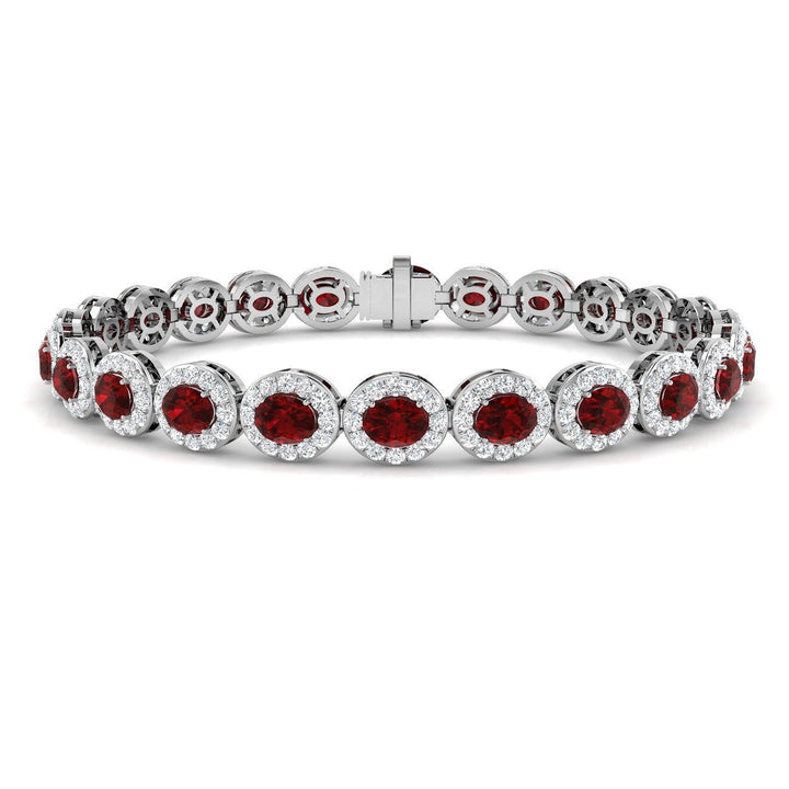 Ruby & Diamond Halo Bracelet 11.00ct in 18k White Gold