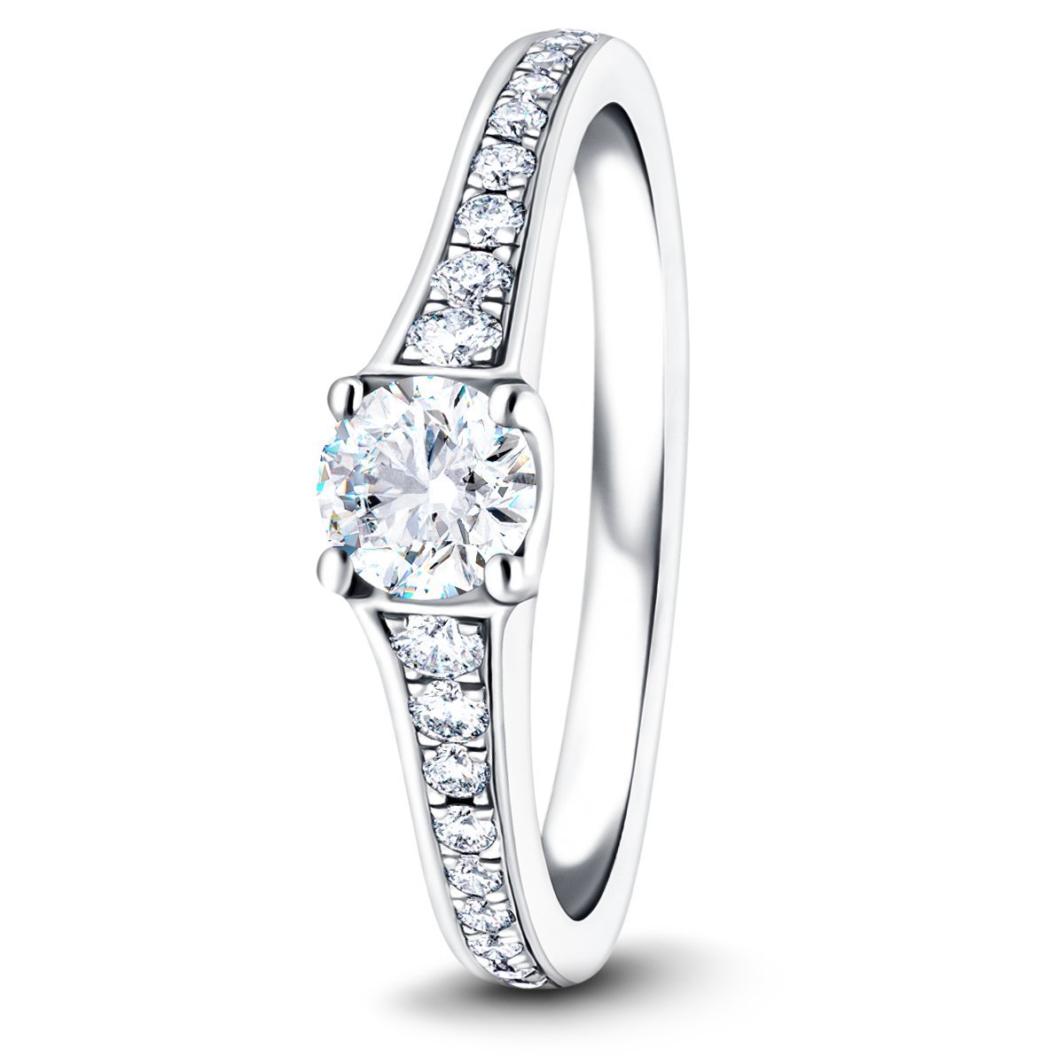 Shoulder Set Diamond Engagement Ring 0.50ct G/SI in 18k White Gold - All Diamond