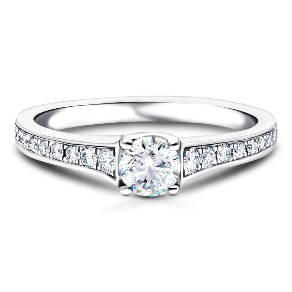Shoulder Set Diamond Engagement Ring 0.90ct G/SI in 18k White Gold - All Diamond