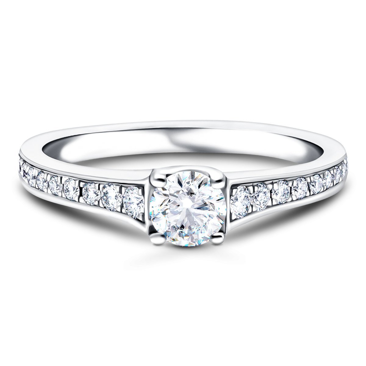 Shoulder Set Diamond Engagement Ring 1.20ct G/SI in 18k White Gold - All Diamond