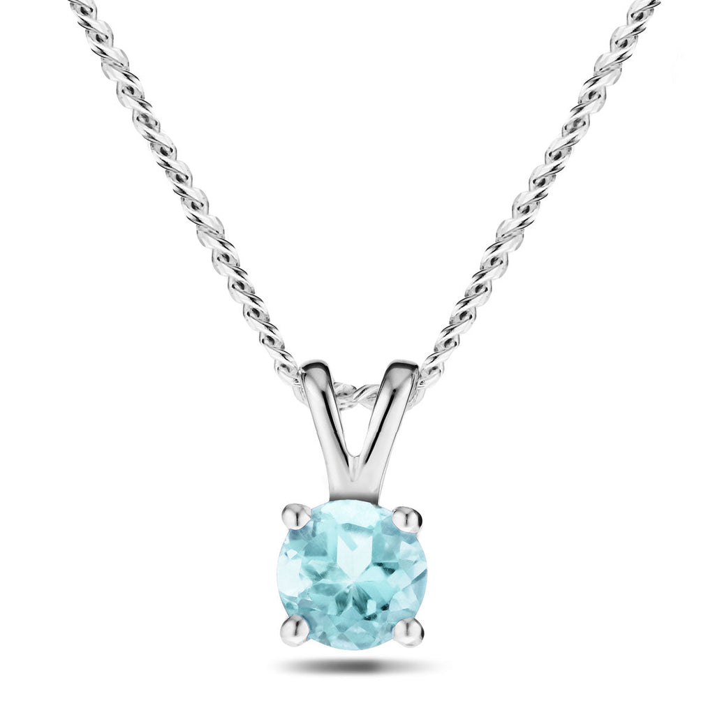 Sky Blue Topaz Solitaire Necklace Pendant 0.60ct in 9k White Gold 5.0mm - All Diamond