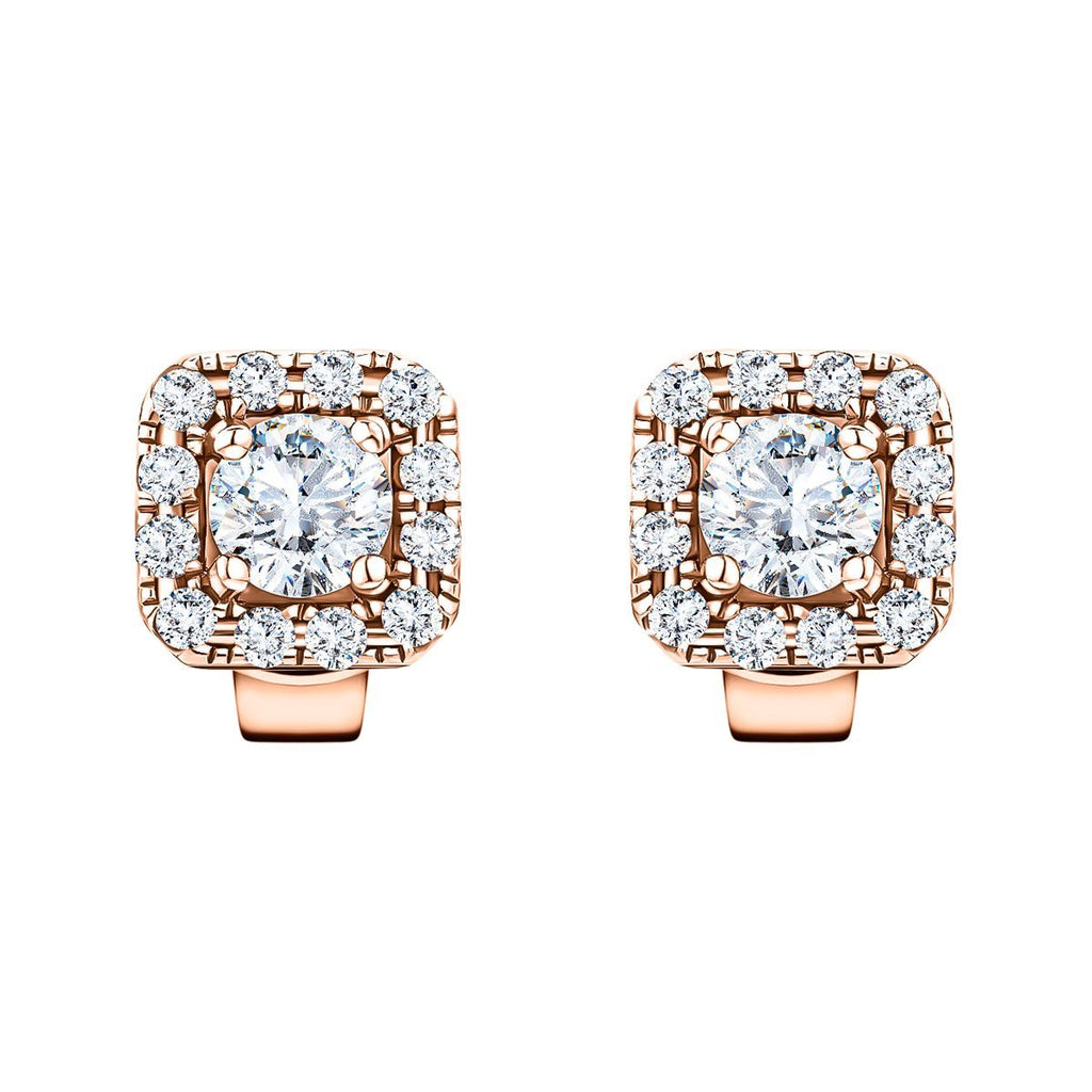 Square Halo Diamond Earrings 0.55ct G/SI Quality in 18k Rose Gold - All Diamond