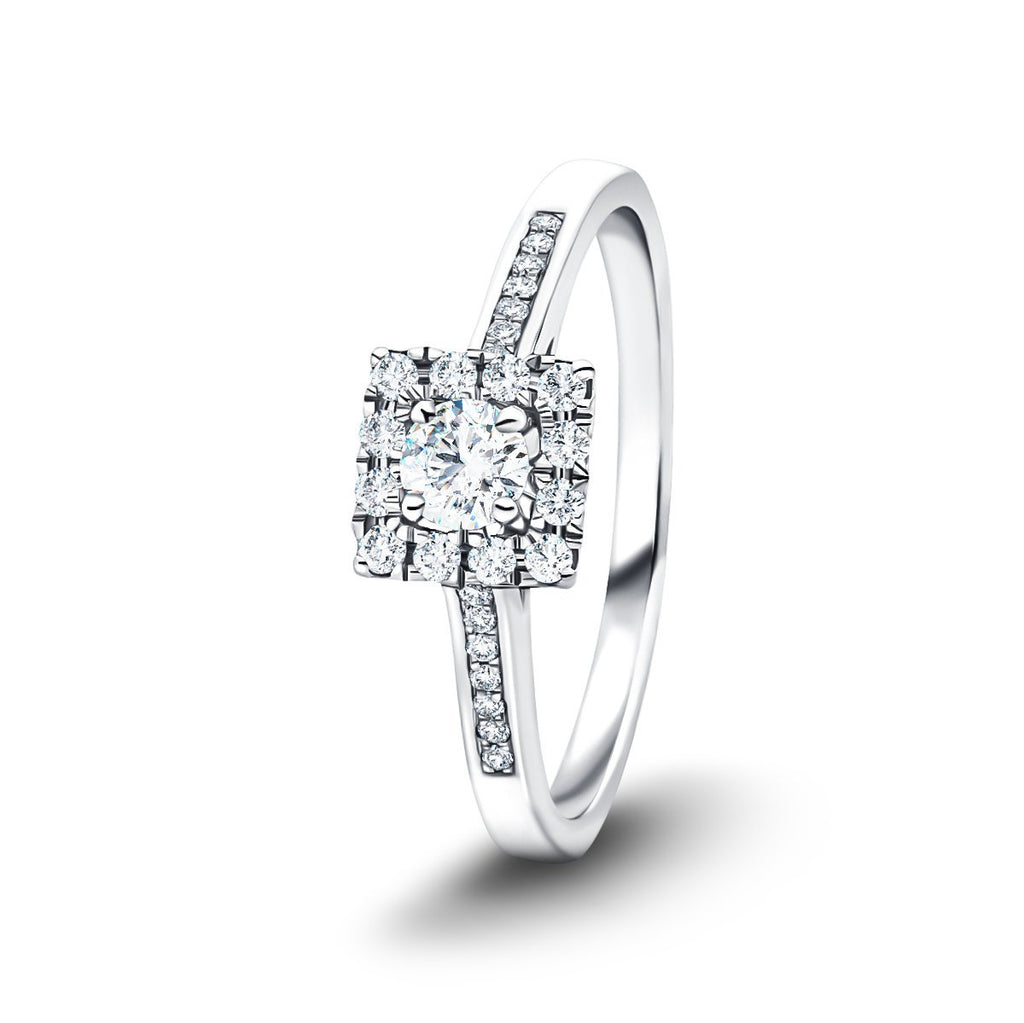Square Halo Diamond Engagement Ring 0.40ct G/SI 18k White Gold - All Diamond