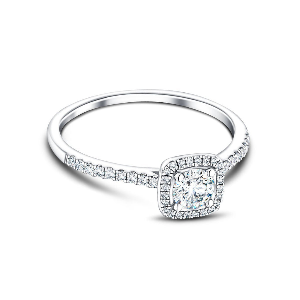 Square Halo Diamond Engagement Ring 0.55ct G/SI 18k White Gold - All Diamond