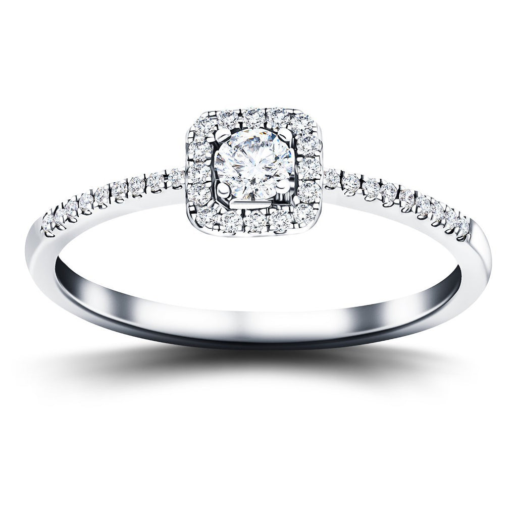 Square Halo Diamond Engagement Ring with 0.25ct G/SI in 18k White Gold - All Diamond
