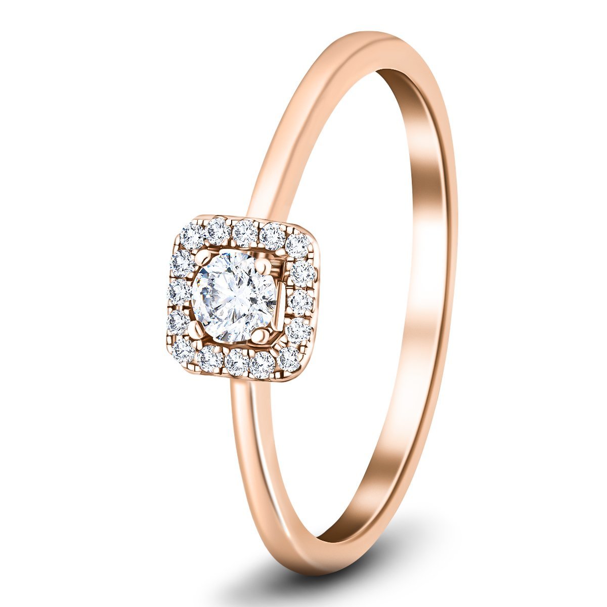 Square Halo Diamond Engagement Ring with 0.30ct in 18k Rose Gold - All Diamond