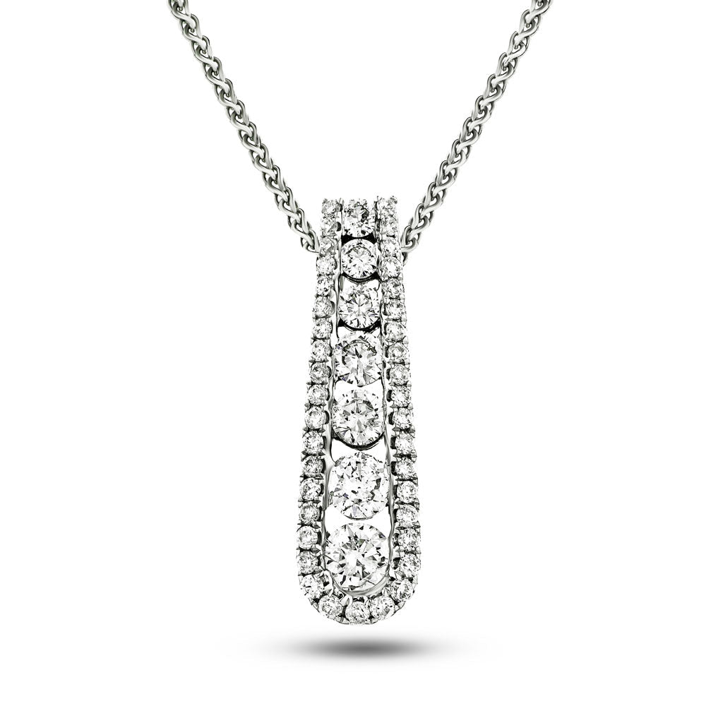 Stunning Diamond Drop Pendant Necklace 0.60ct G/SI in 18k White Gold - All Diamond