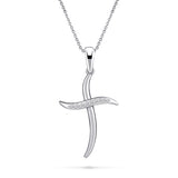 Stylish Diamond Cross Pendant 0.04ct Set in 9k White Gold - All Diamond