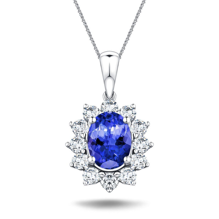 Tanzanite 1.30ct & 0.60ct G/SI Diamond Necklace in 18k White Gold