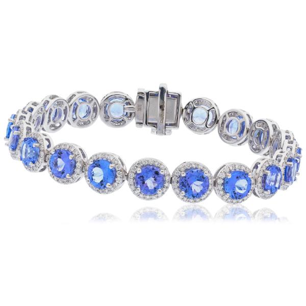 Tanzanite & Diamond Halo Bracelet 20.45ct in 18k White Gold - All Diamond