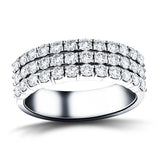 Three Row Diamond Half Eternity Ring 1.30ct 18k White Gold 6.5mm - All Diamond