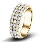 Three Row Diamond Half Eternity Ring 2.20ct 18k Yellow Gold 8.5mm - All Diamond