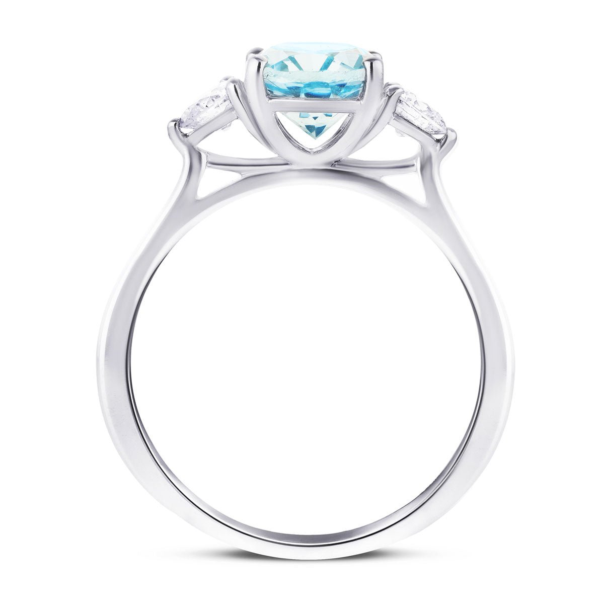 Three Stone Aquamarine 1.21ct & Diamond 0.32ct Ring in 18K White Gold - All Diamond