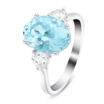 Three Stone Aquamarine 3.59ct & Diamond 0.68ct Ring in 18K White Gold - All Diamond