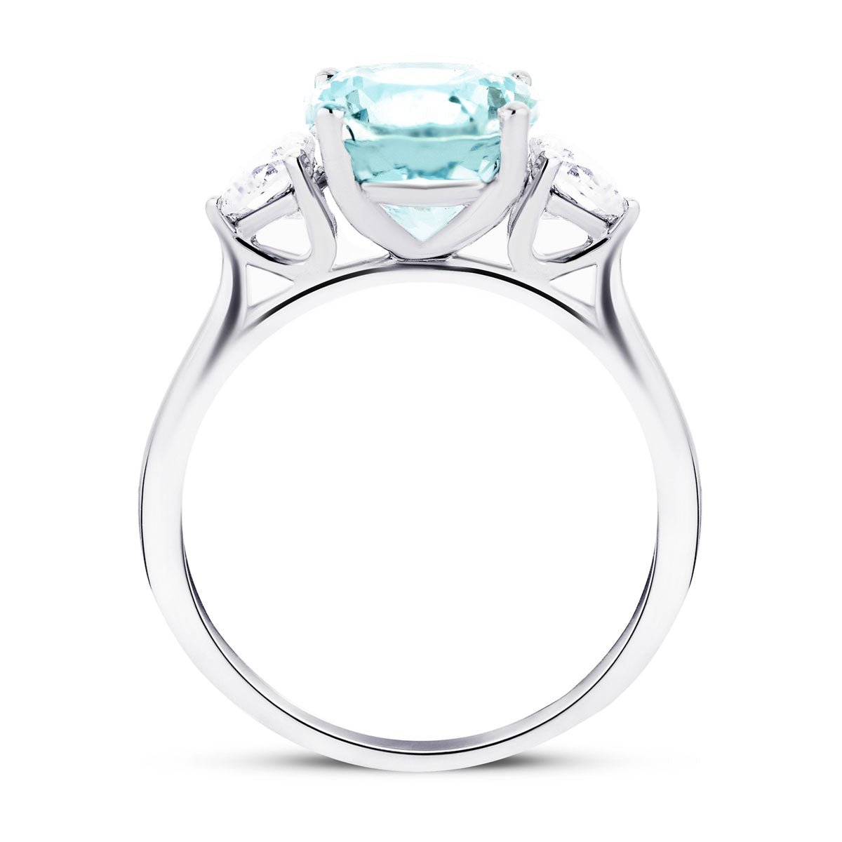 Three Stone Aquamarine 3.59ct & Diamond 0.68ct Ring in Platinum - All Diamond