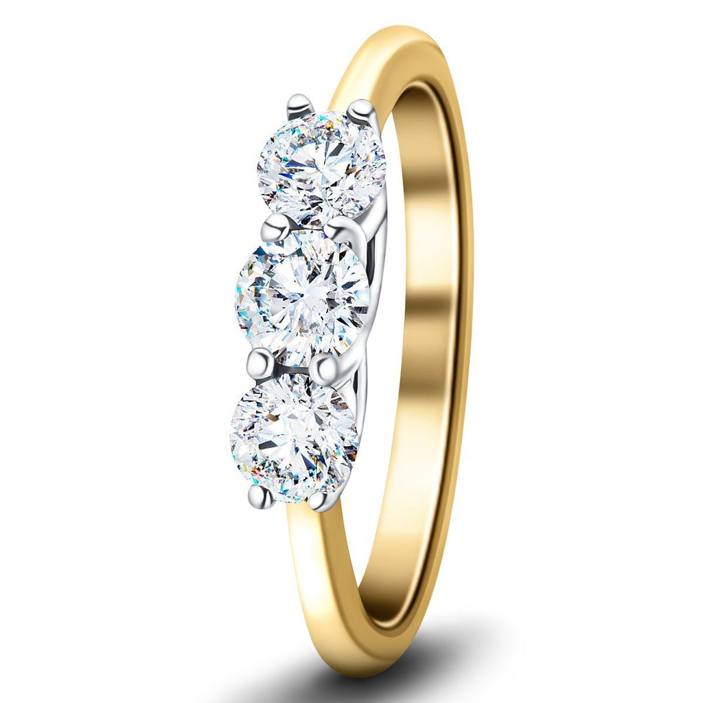 Three Stone Diamond Engagement Ring 0.75ct G/SI Quality 18k Yellow Gold - All Diamond