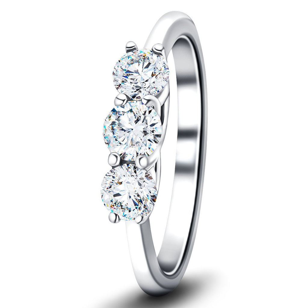 Three Stone Diamond Engagement Ring 1.00ct G/SI Quality 18k White Gold - All Diamond