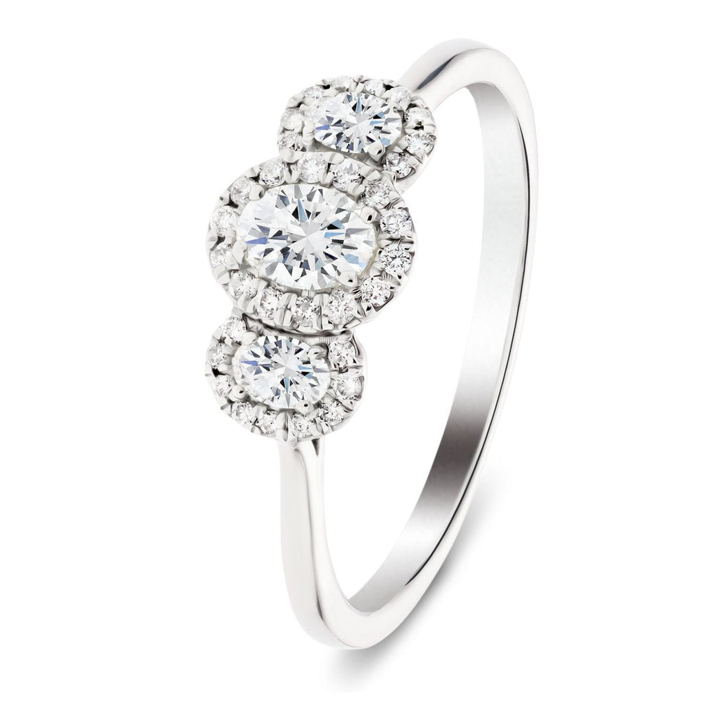 Three Stone Oval Diamond Cluster Engagement Ring 0.45ct G/SI 18k Platinum - All Diamond