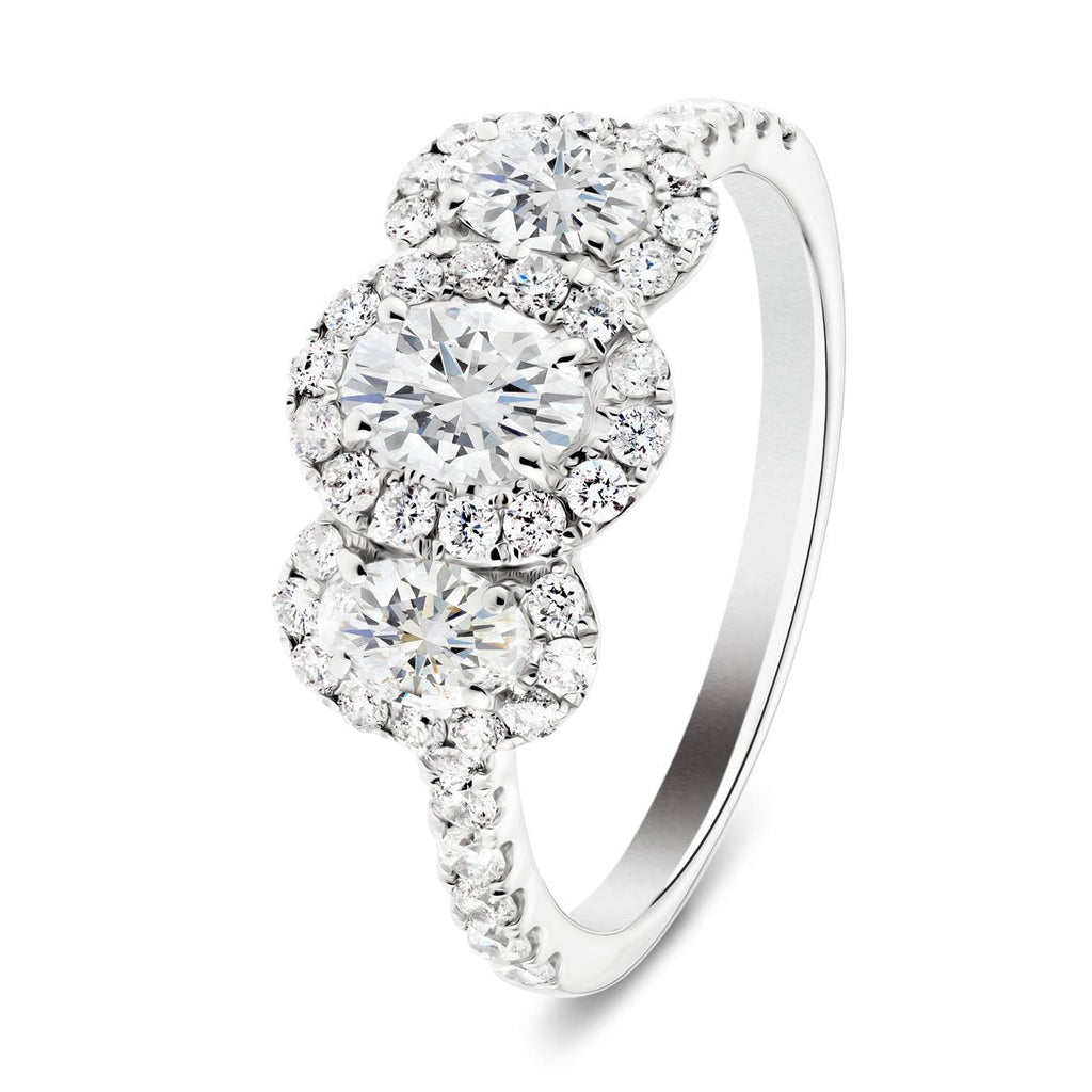 Three Stone Oval Diamond Cluster Engagement Ring 1.40ct G/SI 18k Platinum - All Diamond
