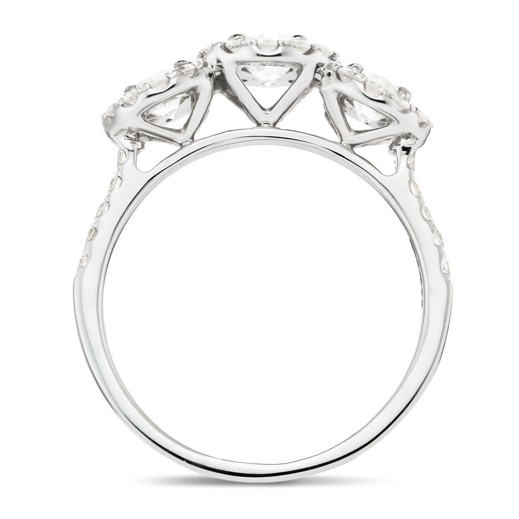 Three Stone Round Diamond Cluster Engagement Ring 1.70ct G/SI 18k White Gold - All Diamond