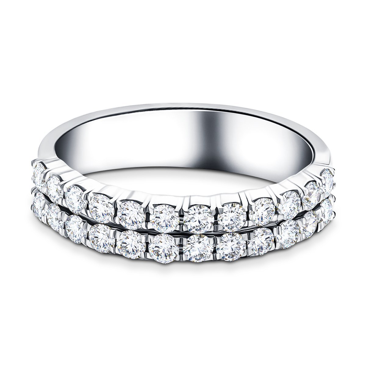 Two Row Diamond Half Eternity Ring 1.55ct 18k White Gold 5.8mm - All Diamond