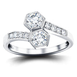 Two Stone Diamond Ring with Side Stones 0.60ct G/SI in 18k White Gold - All Diamond