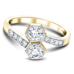 Two Stone Diamond Ring with Side Stones 0.60ct G/SI in 18k Yellow Gold - All Diamond