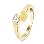 White and Yellow Pear Diamond 0.55ct Two Stone Ring in 18k Yellow Gold - All Diamond