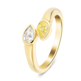 White and Yellow Pear Diamond 0.55ct Two Stone Ring in 18k Yellow Gold - All Diamond