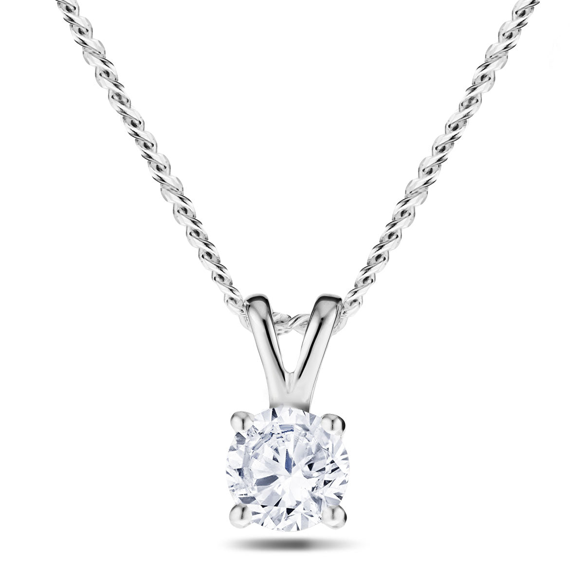 White Topaz Solitaire Necklace Pendant 0.60ct in 9k White Gold 5.0mm - All Diamond